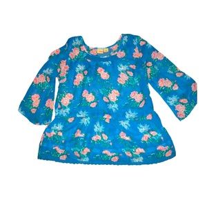 Cottagecore Sky Blue Floral Pink Rose Long Sleeve Boho 2 Piece Set Sz 12‎ Girls
